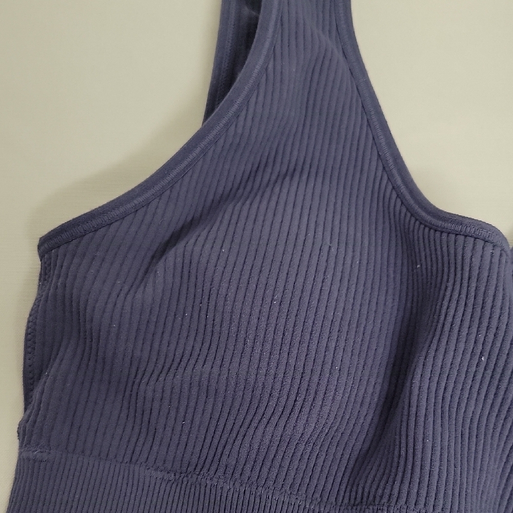 Aerie Blue Ribbed Sports Bra with Scoop Neckline - Picture 2 of 8